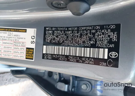 2021 Toyota Corolla Le z USA, uszkodzony, nr VIN JTDEPMAE5MJ157493